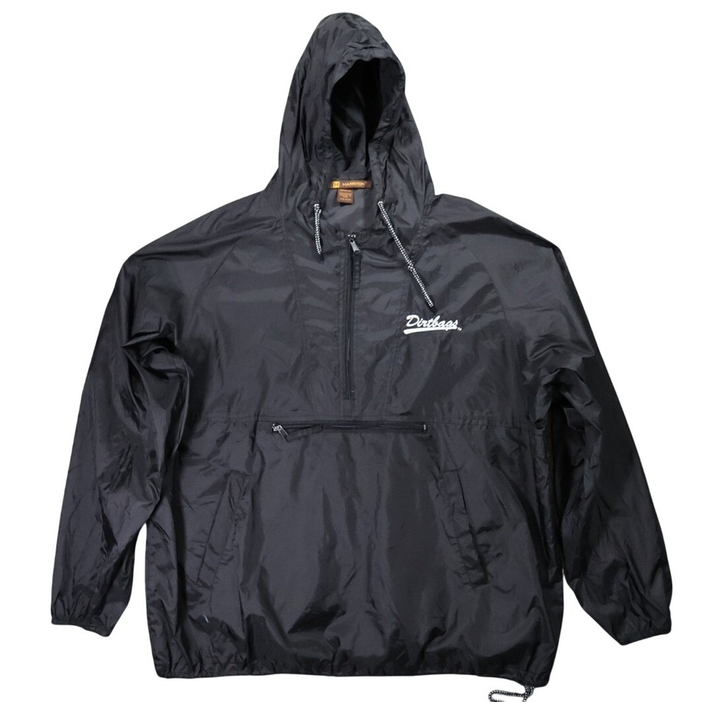 Harriton Windbreaker Mens 2XL Black Excellent Dirtbags Graphic‎ Hooded Anorak